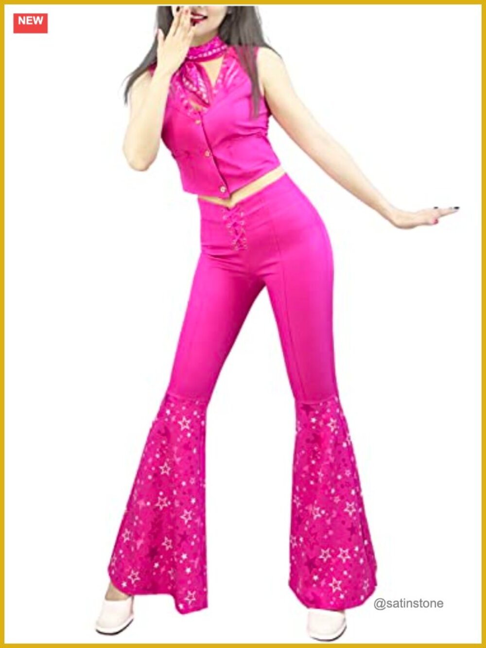 70s Disco Cowgirl Costume Set Vest Flared Pants Scarf Cosplay Outfit
